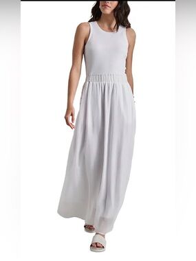 DKNY White Mixed Media Sleeveless Dress, Summer, Breezy, Flowy, Boho, S Small